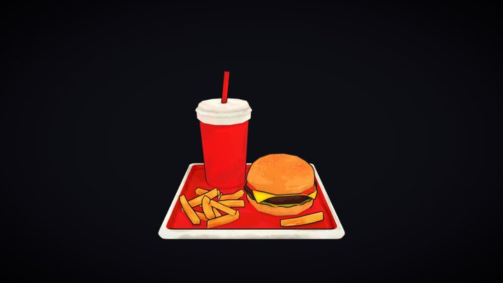 Stylized Milkshake & Burger 3D Model