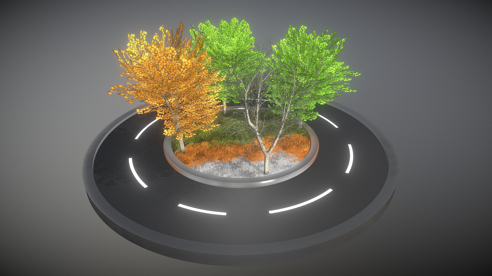 3D model Tilia Trees – Cropped Branches – All Seasons - This is a 3D model of the Tilia Trees - Cropped Branches - All Seasons. The 3D model is about a circular object with trees in it.