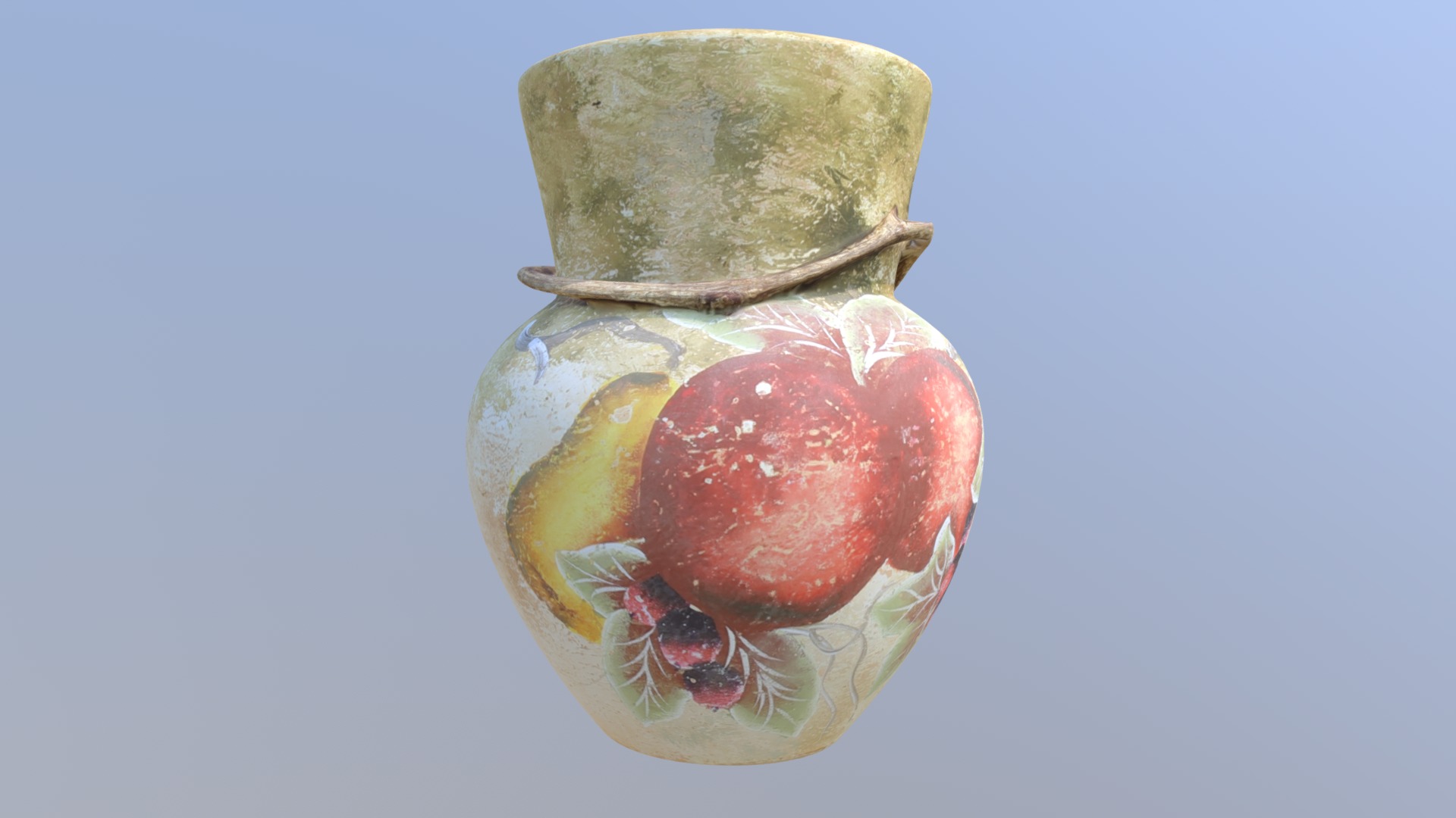 3D model Jug with Fruit and Wood Two - This is a 3D model of the Jug with Fruit and Wood Two. The 3D model is about a close-up of a jar.