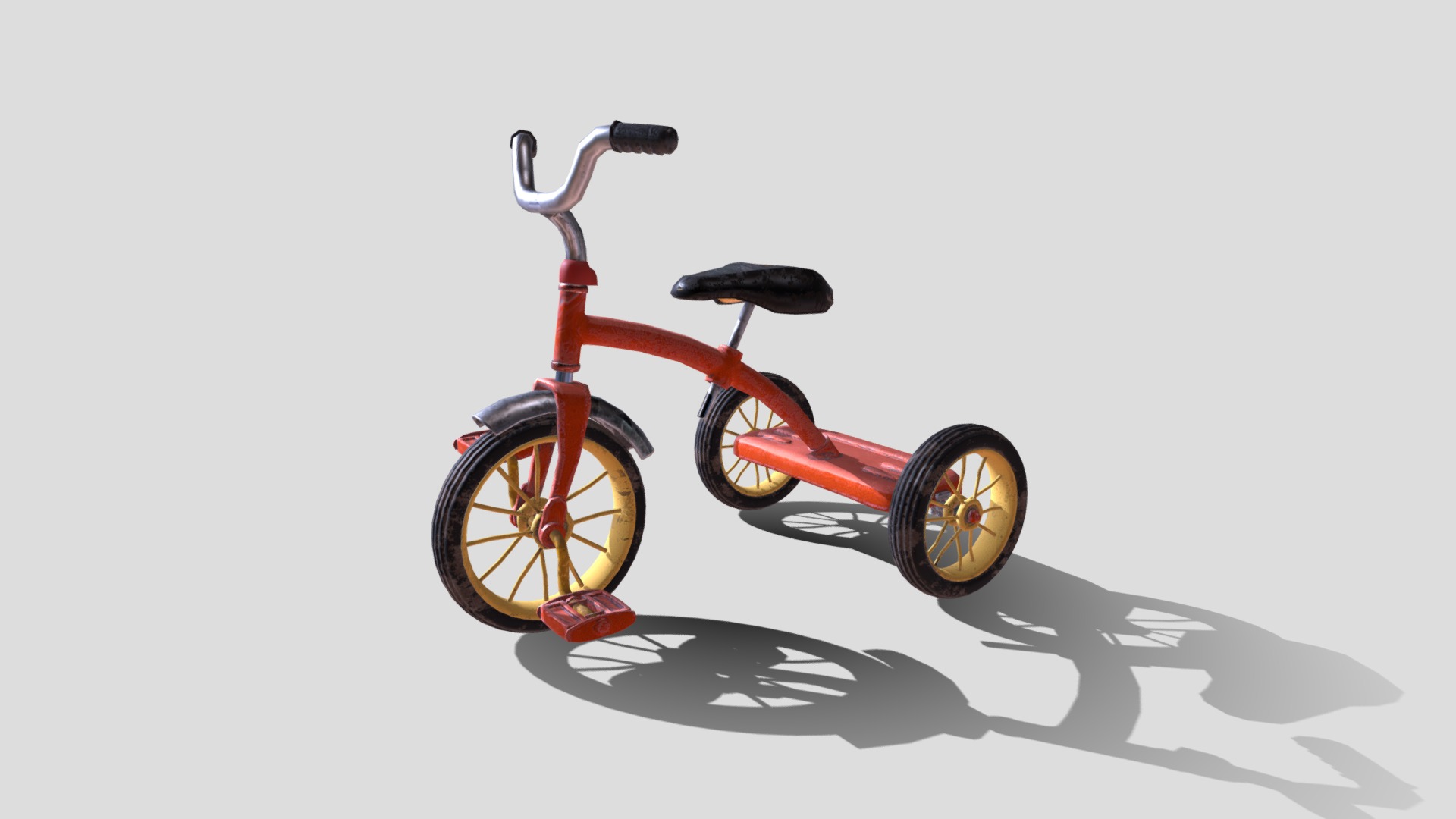 3D model Old Tricycle PBR - This is a 3D model of the Old Tricycle PBR. The 3D model is about a red and black bicycle.