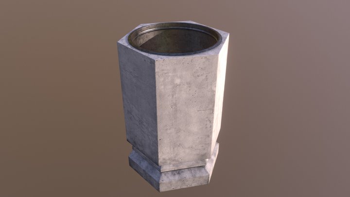 Concrete Trash Can - High poly 3D Model