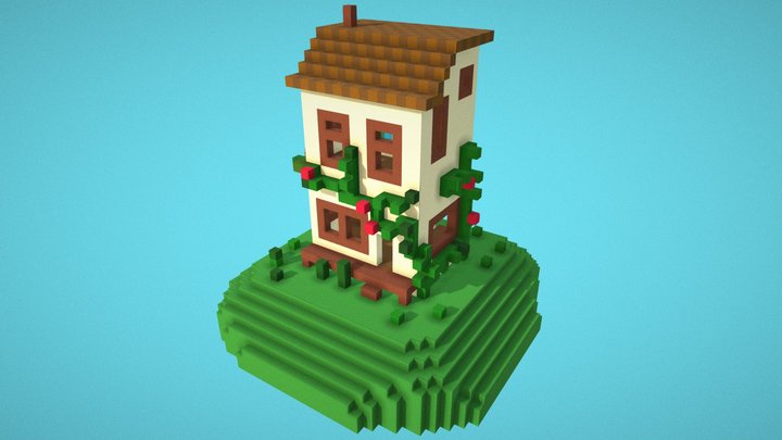 Tiny low-poly voxel cottage 3D Model