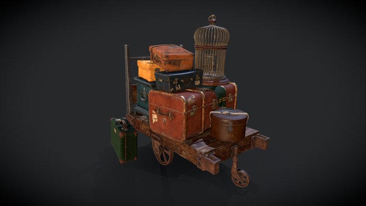 Magic cart with luggage 3D Model