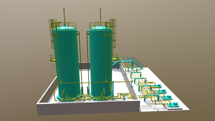 HCL STORAGE TANK WITH PIPING 3D-MODEL CADWORX 3D Model