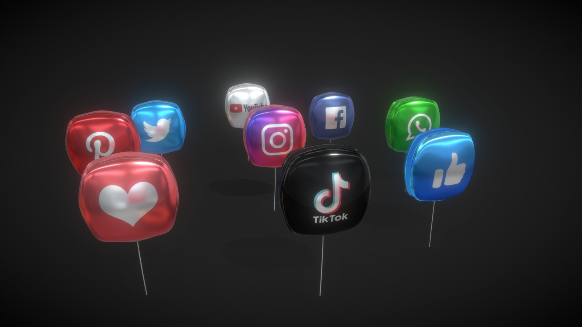 3D model Social Media Balloons - This is a 3D model of the Social Media Balloons. The 3D model is about icon.