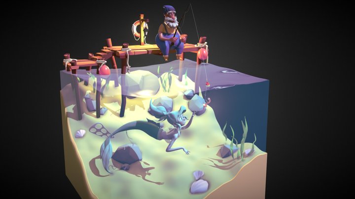 Fisherman and mermaid 3D Model