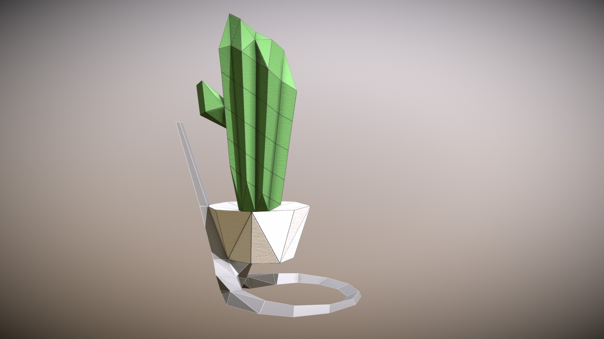 3D model Lowpoly Cactus - This is a 3D model of the Lowpoly Cactus. The 3D model is about a paper cutout of a green leaf on a white surface.