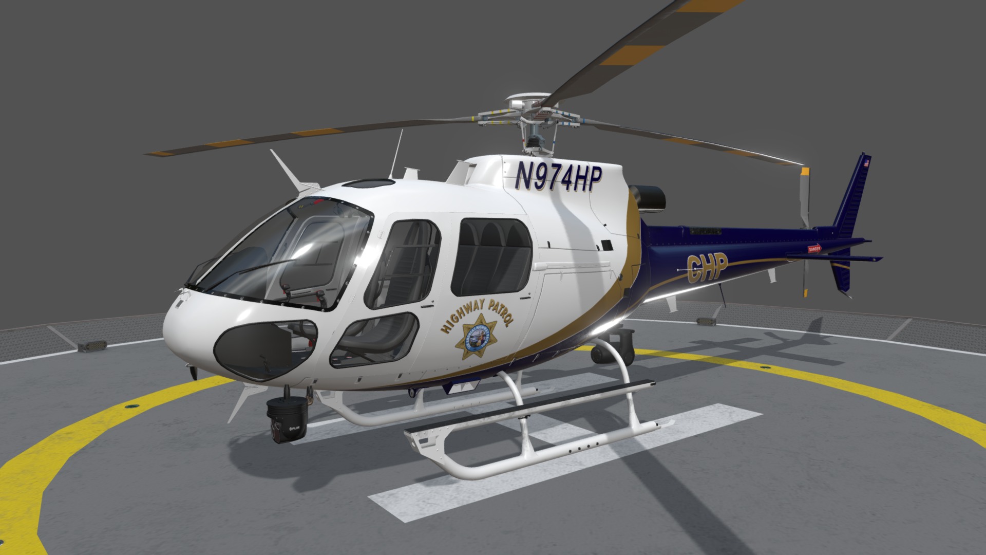 3D model AS-350 California Highway Patrol Static - This is a 3D model of the AS-350 California Highway Patrol Static. The 3D model is about a helicopter on a runway.