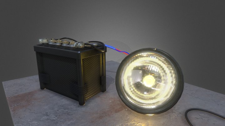 Soviet car battery and light 3D Model