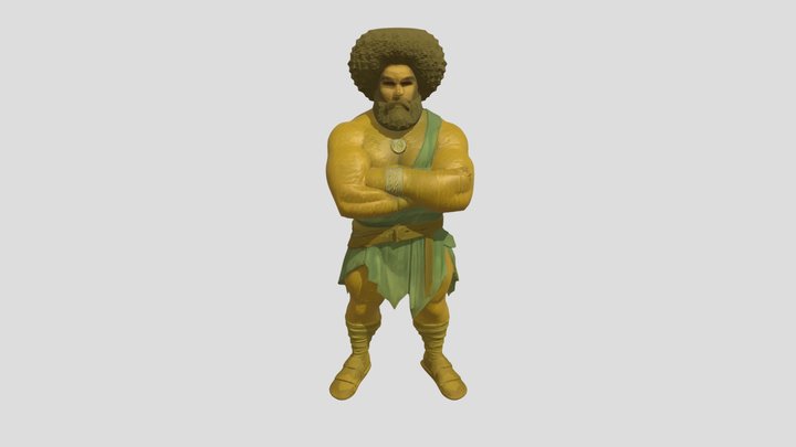 muscular tribal warrior with afro hair 3D Model