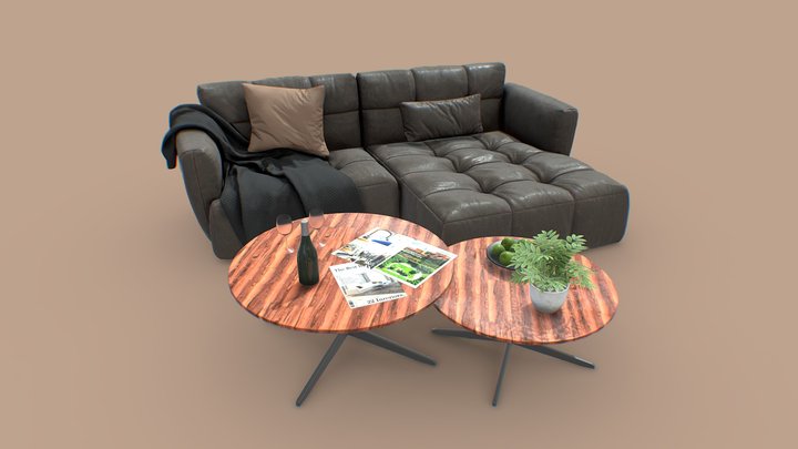 Modern Sofa and Coffee Table 3D Model