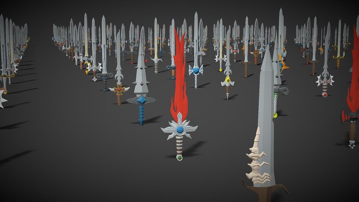 Swords Pack 02 - 300 Low Poly Stylized Swords 3D Model