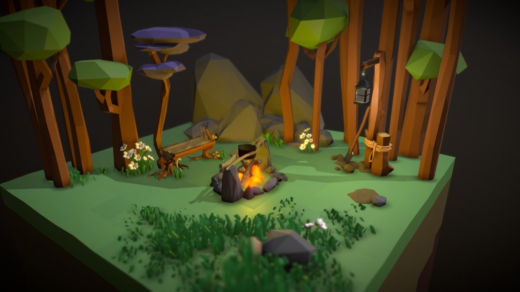 Low Poly Forest Campfire [Updated]