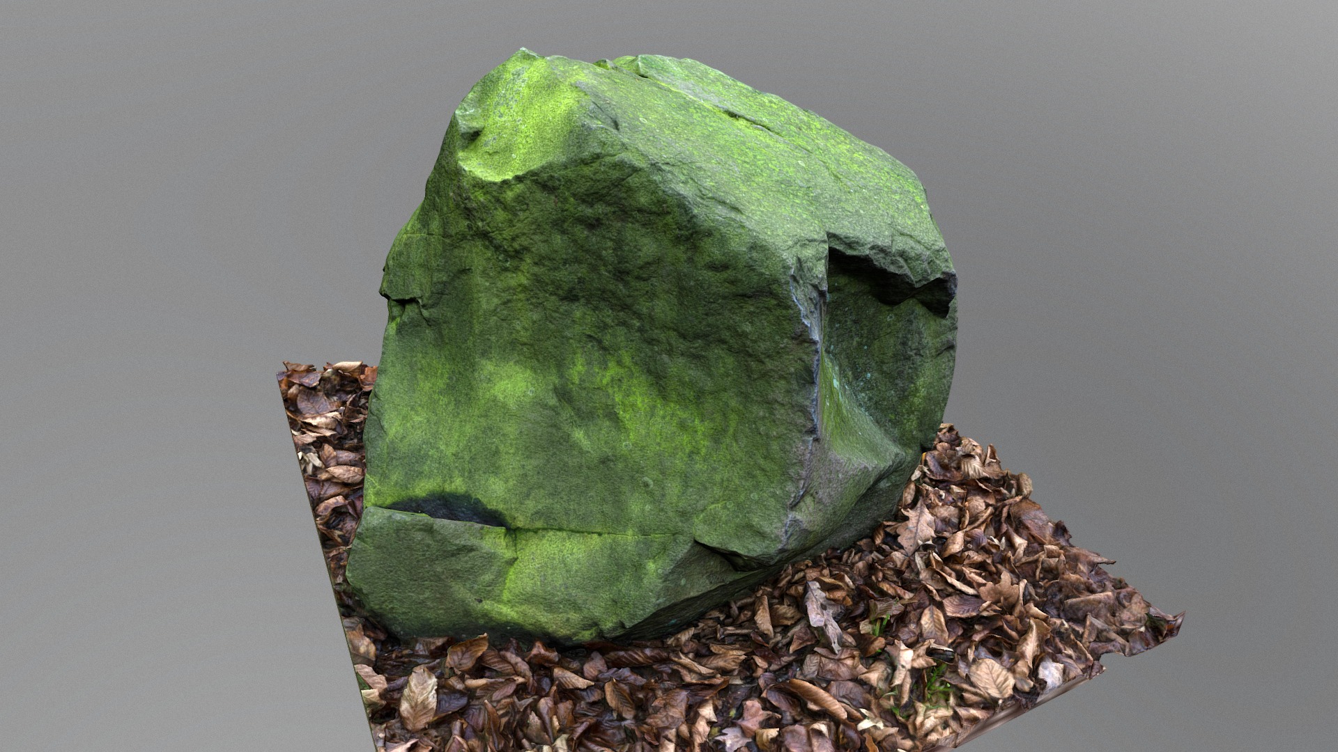 3D model Rock boulder stone in forest III - This is a 3D model of the Rock boulder stone in forest III. The 3D model is about a green leaf on a tree stump.