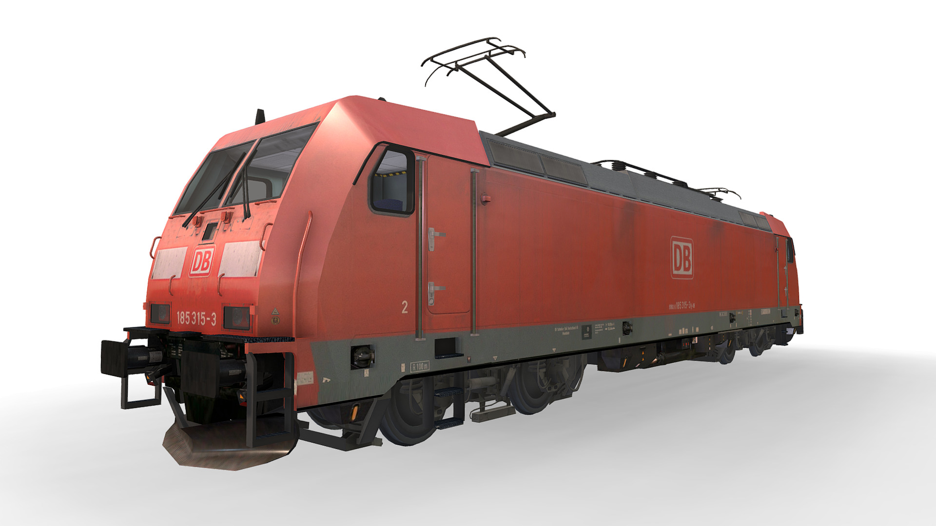 3D model Locomotive Class 185 315-3 – DB Cargo - This is a 3D model of the Locomotive Class 185 315-3 - DB Cargo. The 3D model is about a red train car.