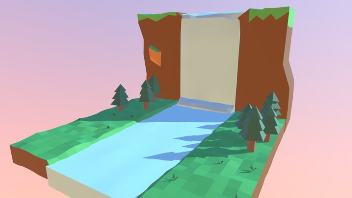 Low Poly Waterfall 3D Model