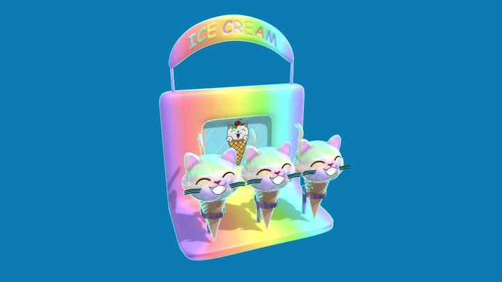 Kitty Ice Cream & Stand 3D Model