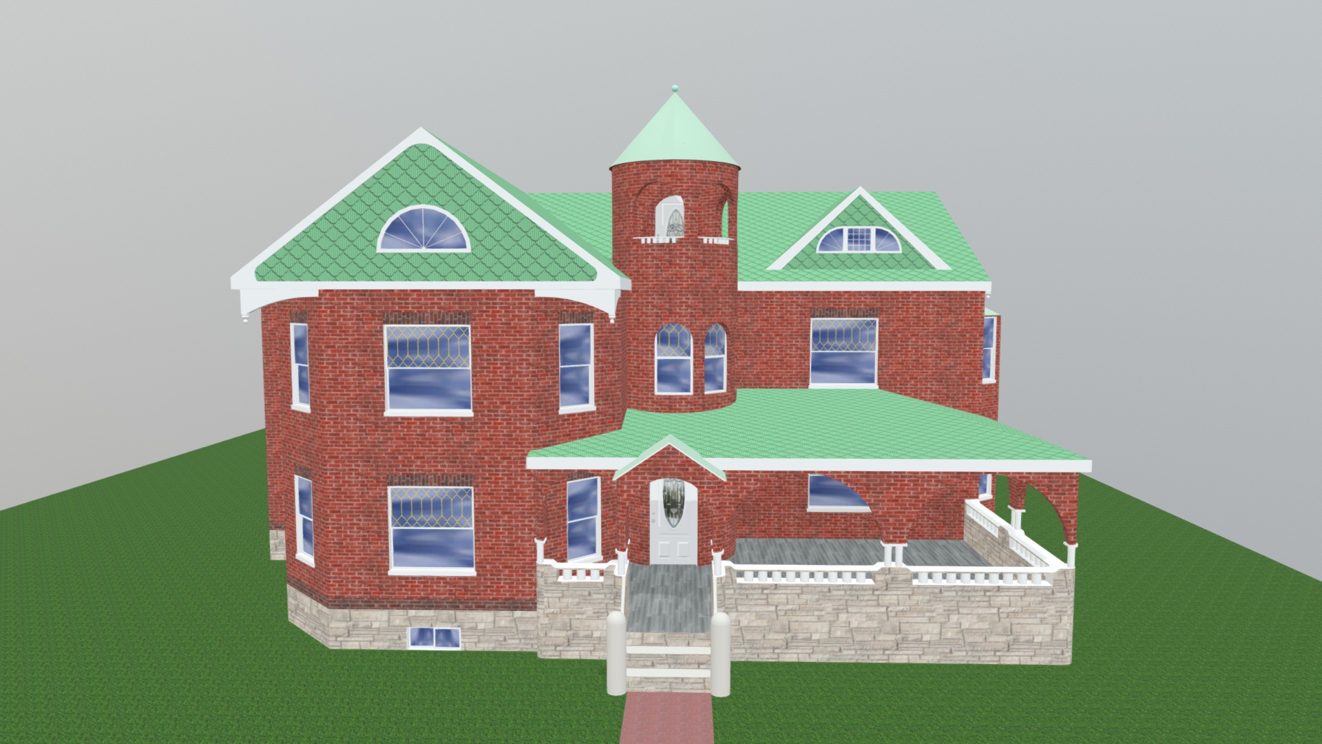 3D model Victorian house with oxidized copper roof - This is a 3D model of the Victorian house with oxidized copper roof. The 3D model is about a model of a house.