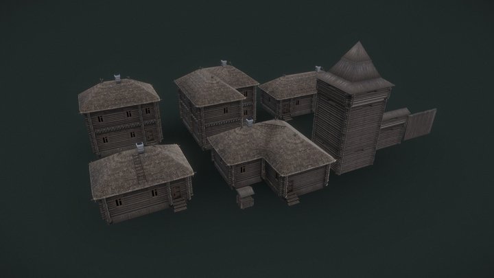 Asset medieval log building 3D Model