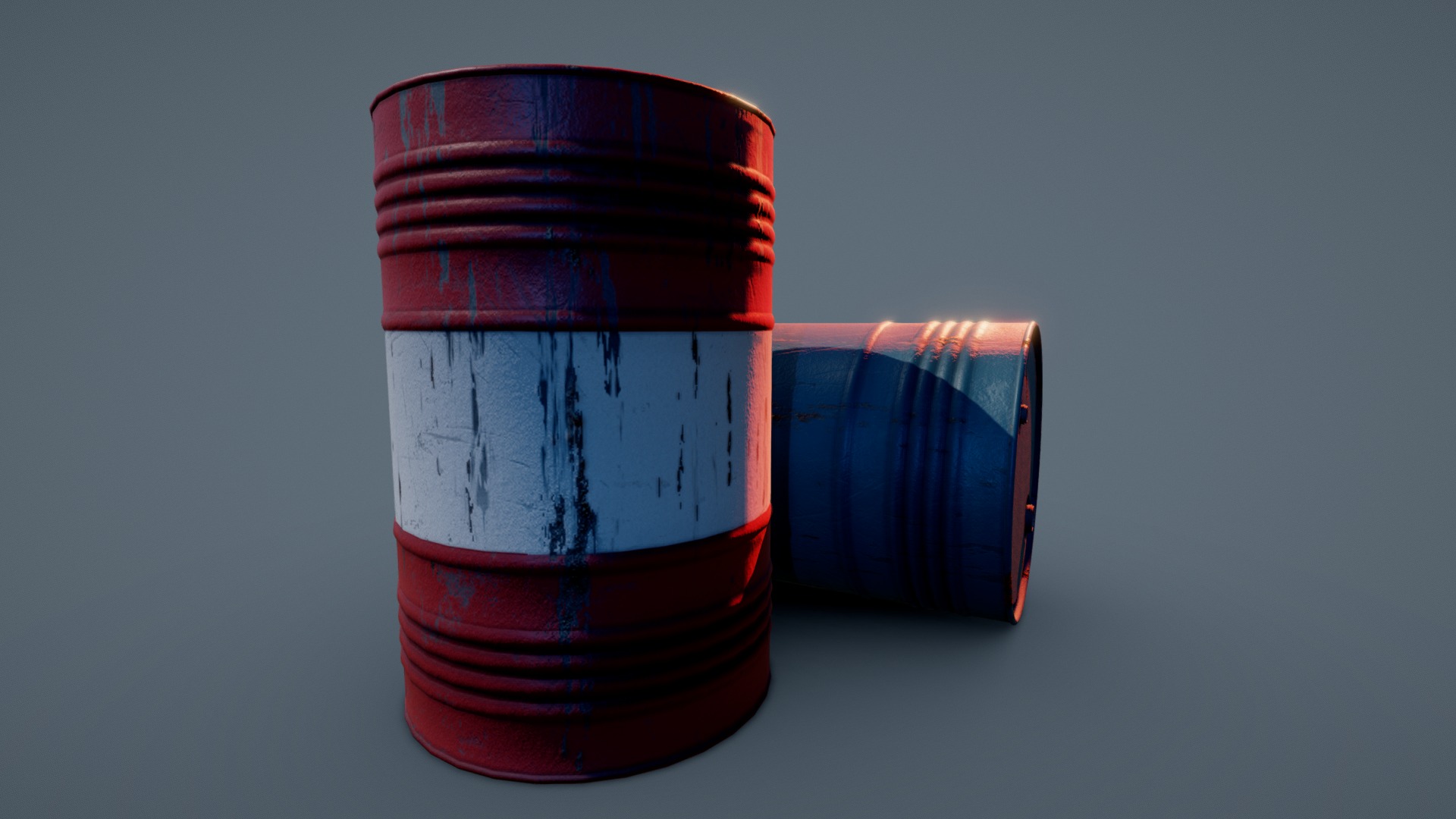 3D model Oil Drums - This is a 3D model of the Oil Drums. The 3D model is about a red and blue container.