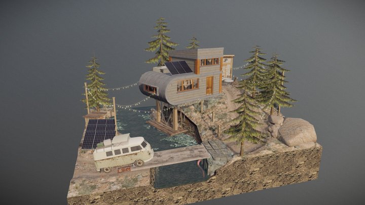 Diorama - Eco House - 3D Low Poly 3D Model