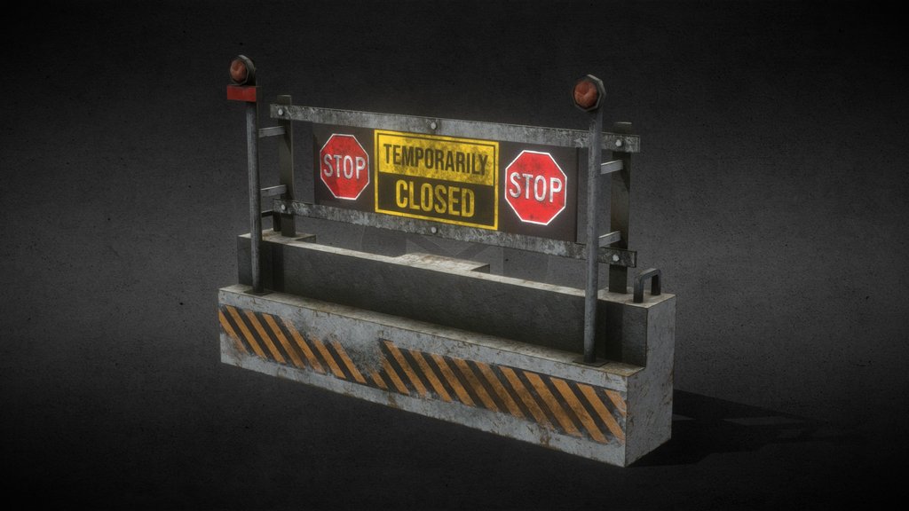 Low Poly Road Closed Barrier - Game Ready