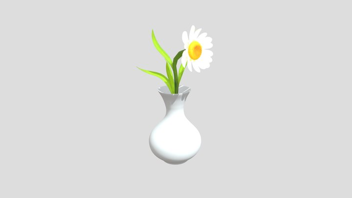 3D Low Poly vase (with flower) 3D Model