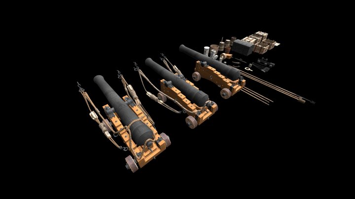 Sailing Ship | Pirate Ship Cannon & Cannon Tools 3D Model