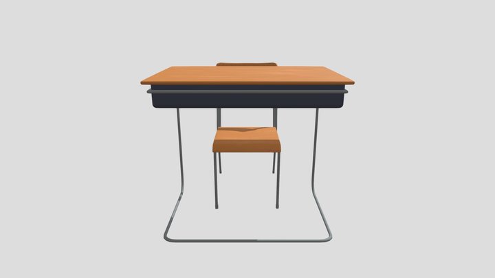 Anime Style Study Desk 3D Model