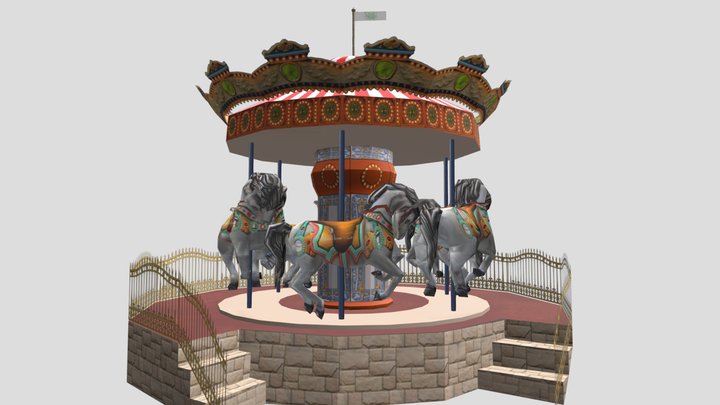 Spinning carousel with horses up and down 3D Model