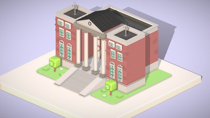 Low Poly Town Hall V2 3D Model