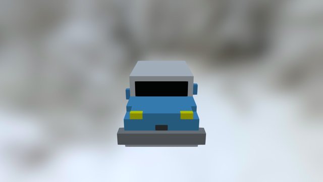 Pixel Blue Car 3D Model