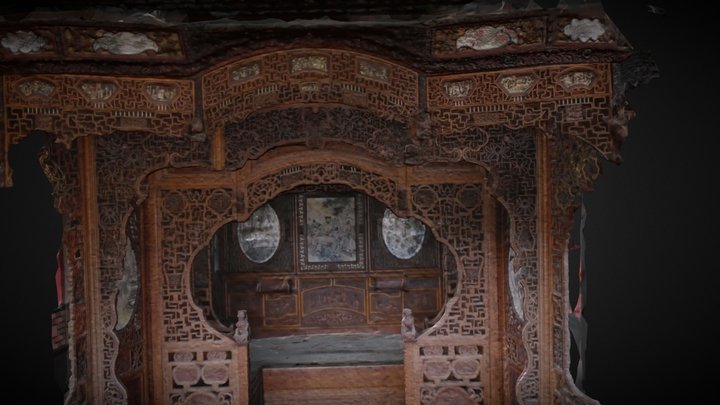 Antique Chinese Carved Canopy Bed 3D Model