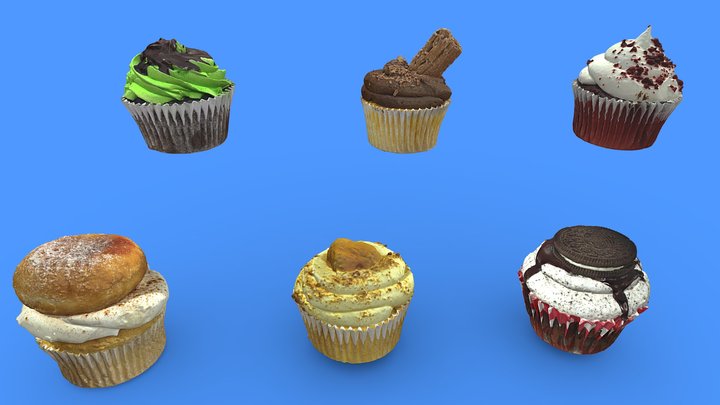 Cupcake Collection (6 Cupcakes) 3D Model