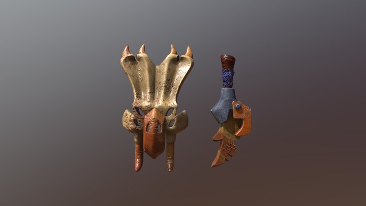 Skull sword and shield hard surface model 3D Model