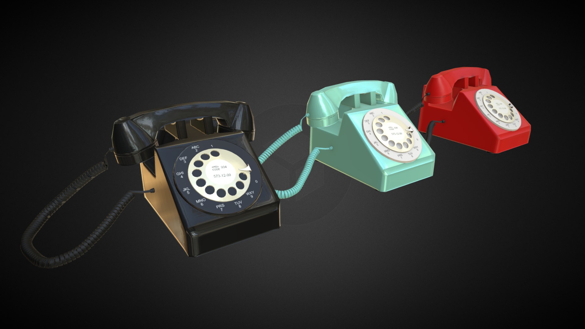 3D model Vintage 50s Phones - This is a 3D model of the Vintage 50s Phones. The 3D model is about a group of electronic devices.