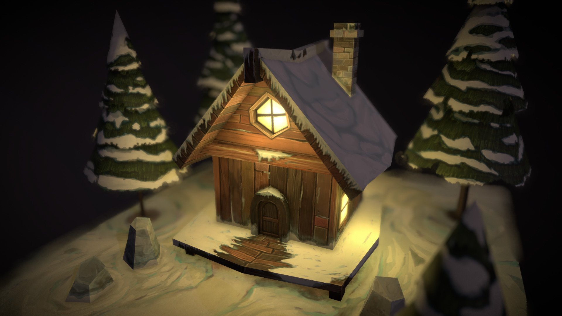 Winter Cottage Hand Painted - 3D model by Guillermo T (@guillermot ...