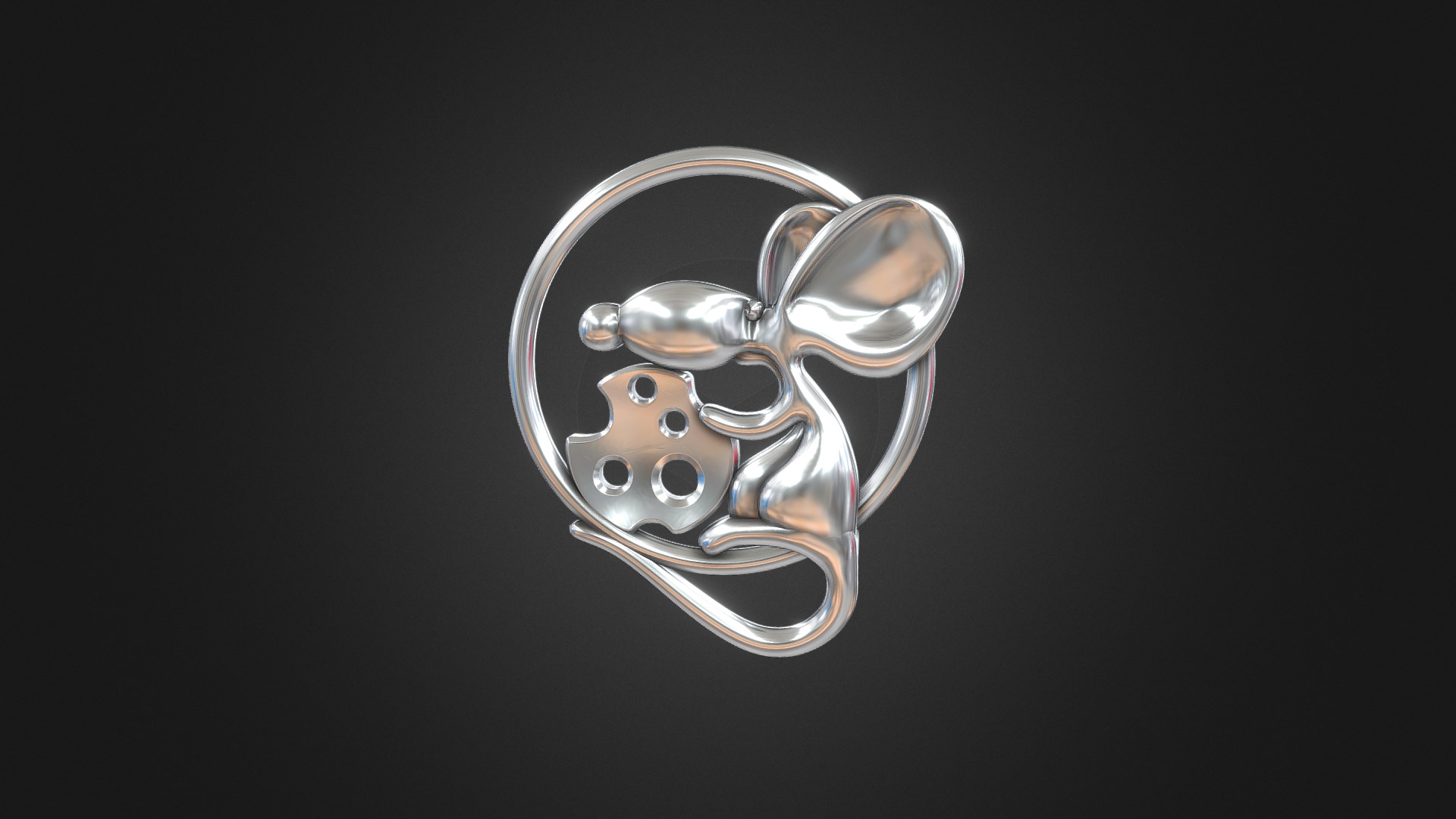3D model 1166 – Pendant Mouse - This is a 3D model of the 1166 - Pendant Mouse. The 3D model is about a silver ring with a black background.