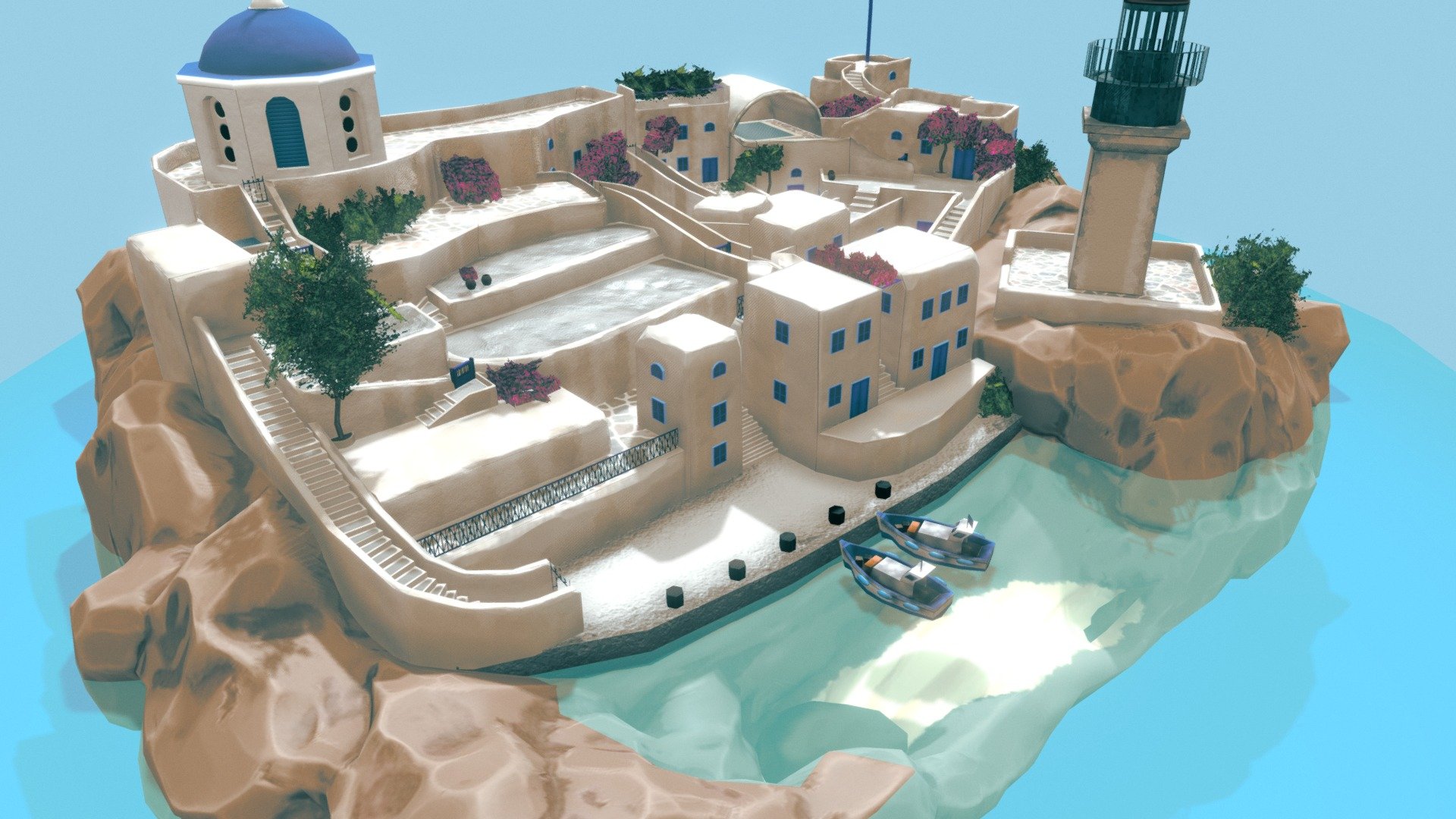 Santorini 3D model by AlbaneDegrandsart [af90c6e] Sketchfab