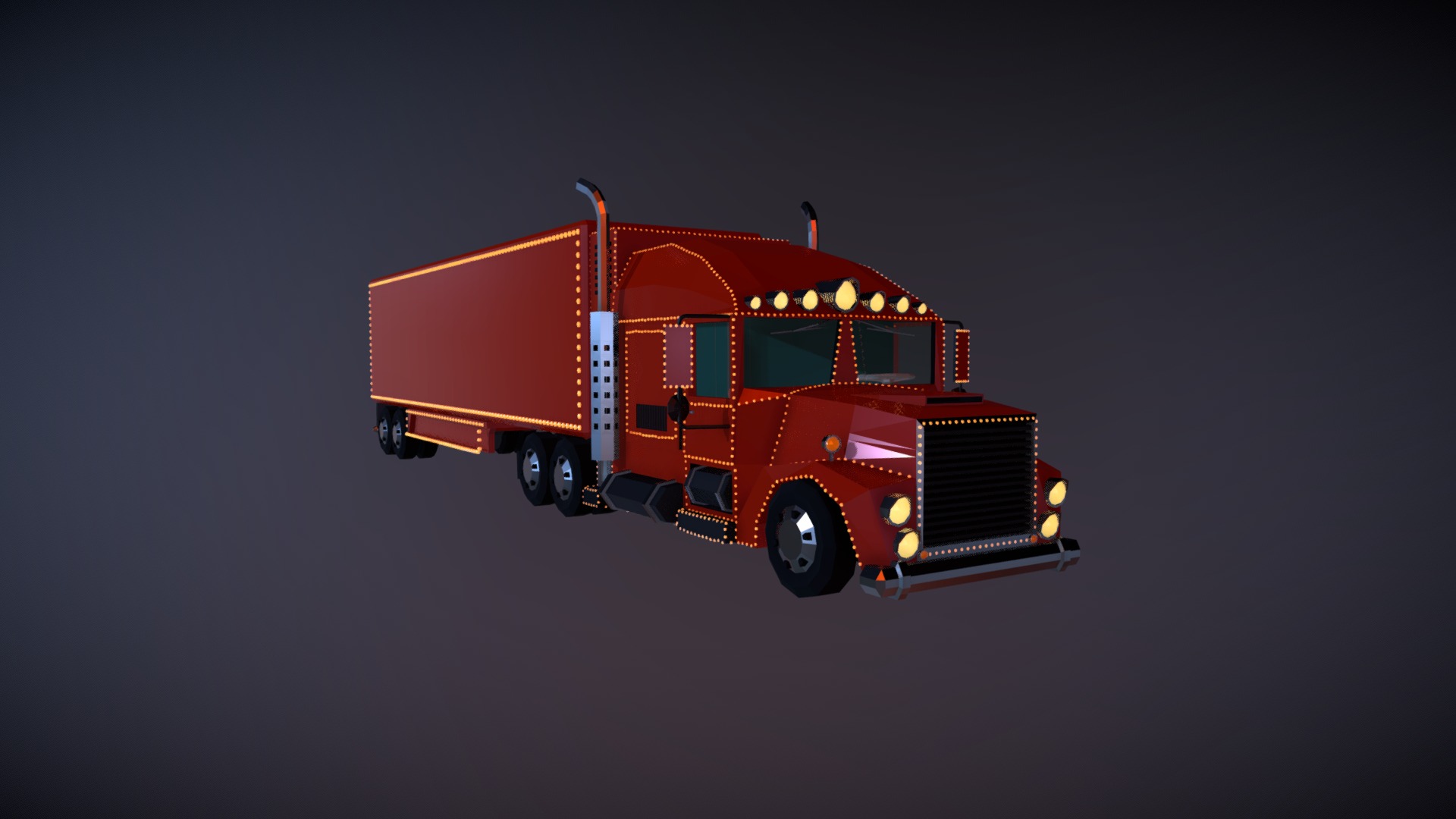 3D model Low Poly Christmas Truck - This is a 3D model of the Low Poly Christmas Truck. The 3D model is about a red truck with lights.