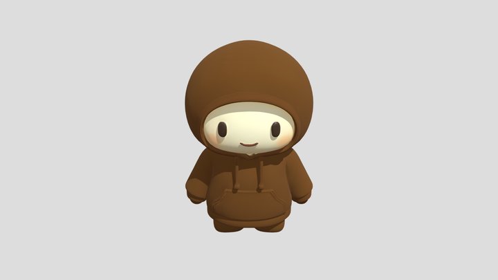 Cute chibi character in brown hoodie 3D Model