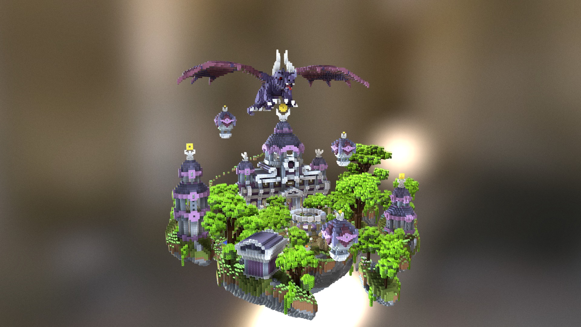 3D model Violet Sky Spawn - This is a 3D model of the Violet Sky Spawn. The 3D model is about a toy castle with a dragon and trees.