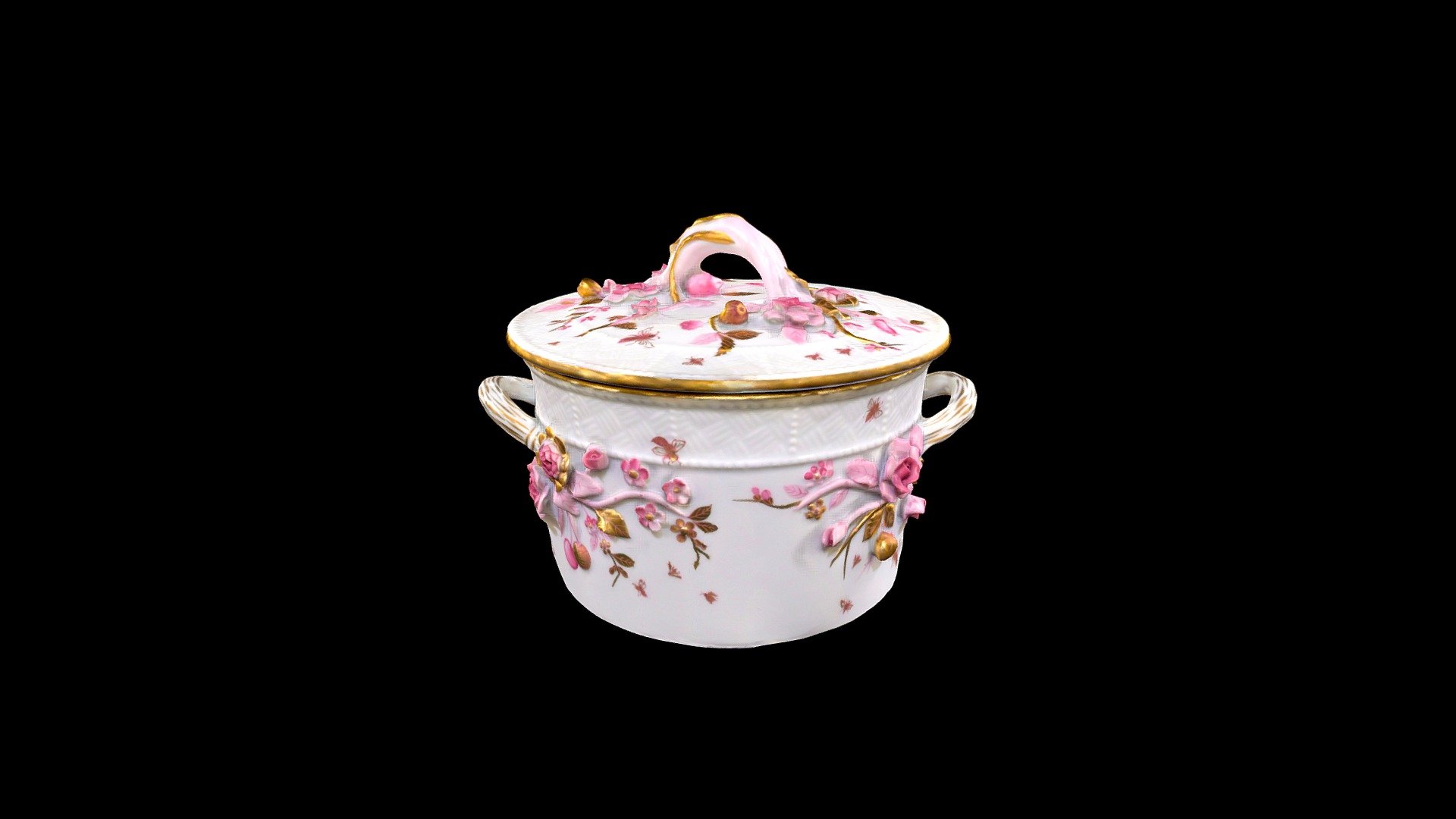 Biscuit box with flower and fruit 06299066CD4 3D model by Herend