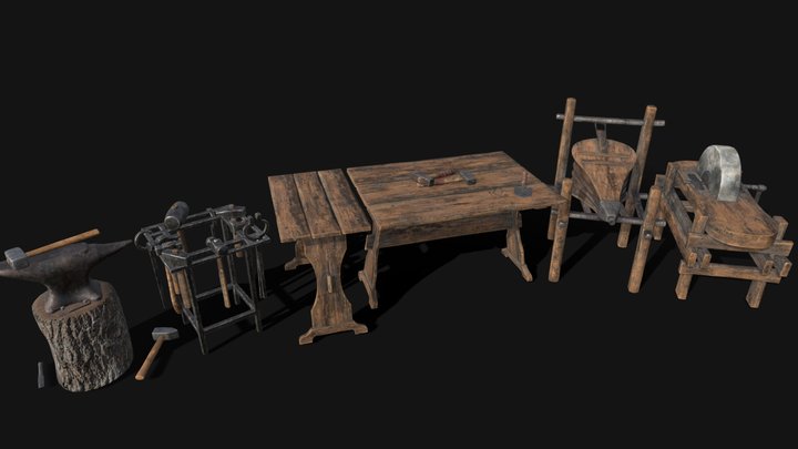 Medieval Blacksmith Set 3D Model