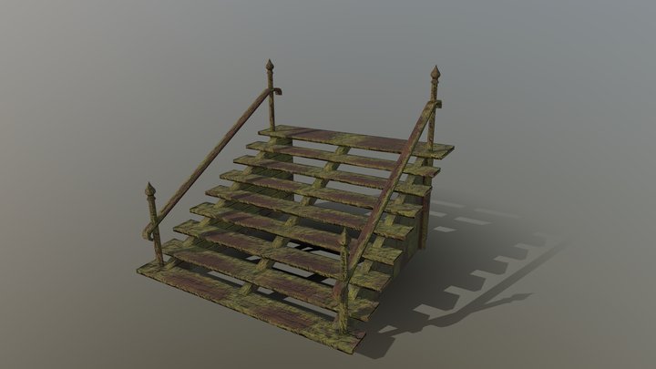 Mossy Wooden Stairs 3D Model