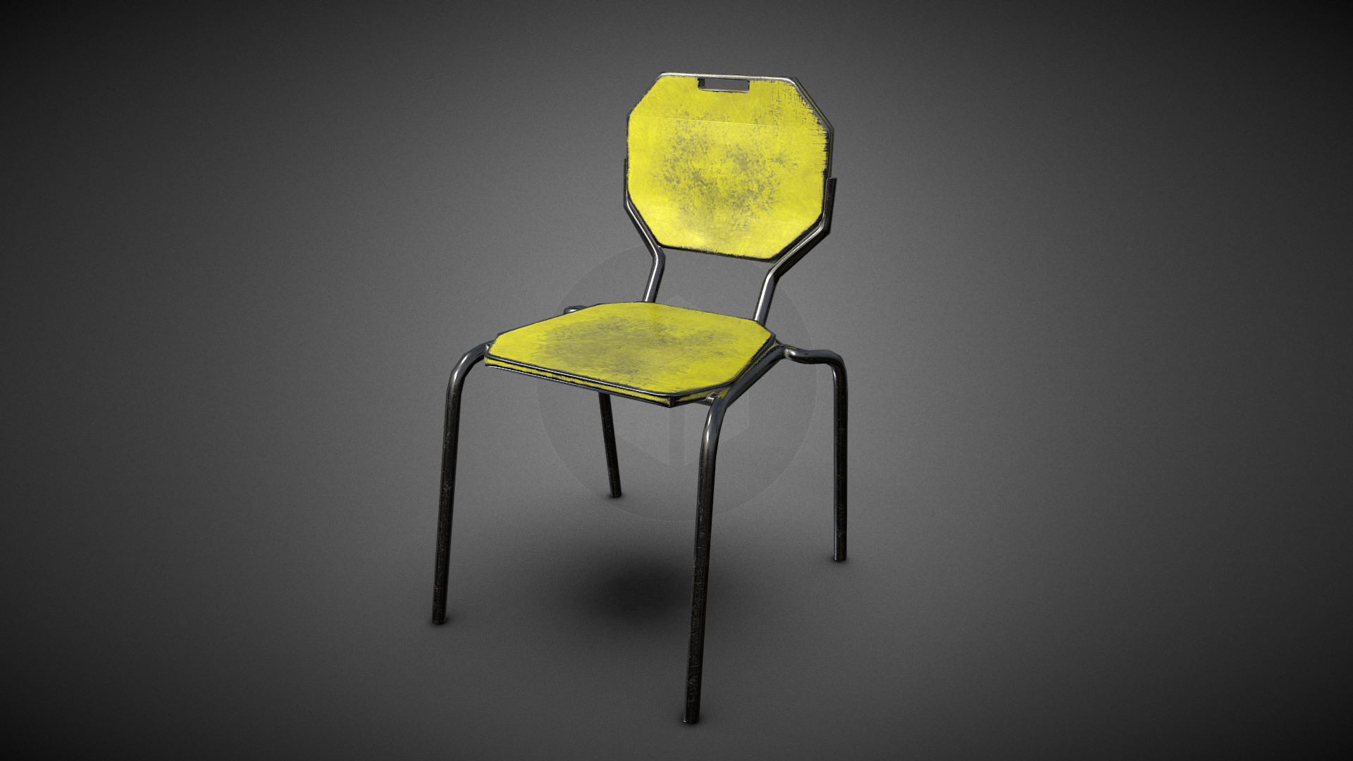 3D model Sci-fi canteen Chair - This is a 3D model of the Sci-fi canteen Chair. The 3D model is about a yellow chair with a black back.