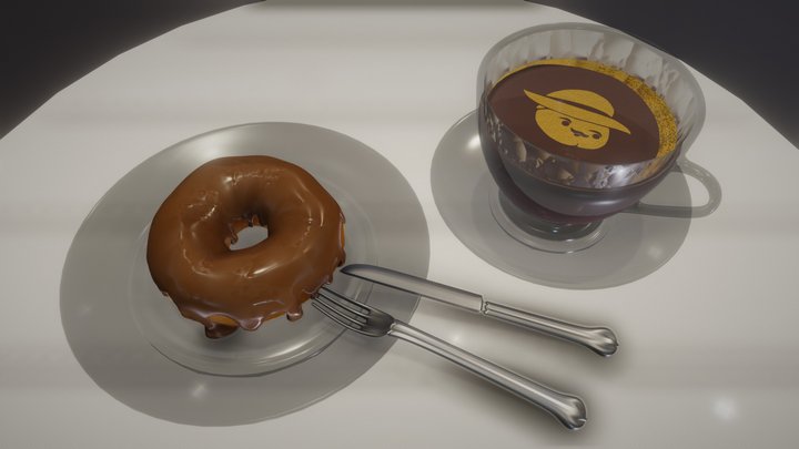 Choccy Donut! (& coffee) 3D Model