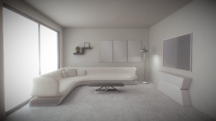 White Modern Living Room 3D Model