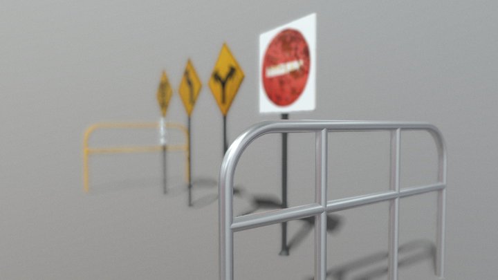 Road sign boards and grills 3D Model