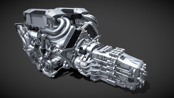 Bugatti Chiron W16 Engine 3D Model